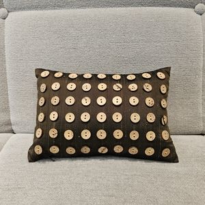 Unique Small Decorative Pillow in Brown Silk with Handmade Buttons